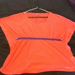Empire waist sheer orange shirt with purple detail